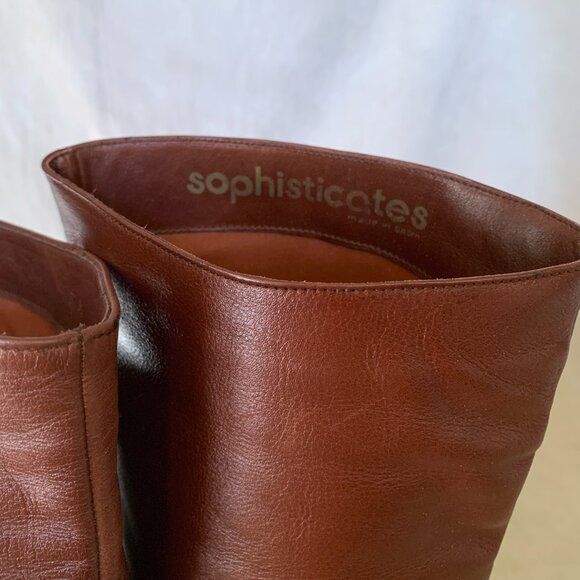 VINTAGE 1970s Sophisticates Brown Heeled Knee High Boots Women's Size 7 Pull On - Picture 8 of 10